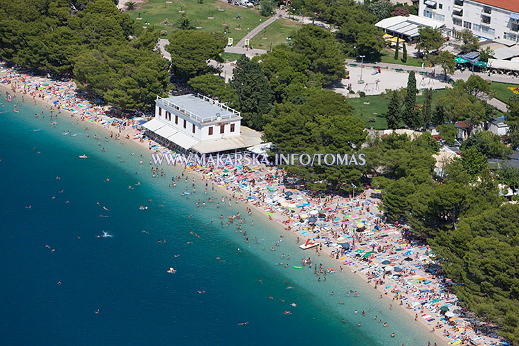 beach in Makarska, aerial view at summer time